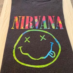 Women NIRVANA Vintage Style Heather Grey Short Sleeve T-Shirt Size Large